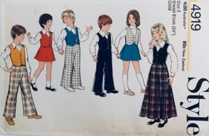 STYLE Vintage 1970s Pattern 4919 Kids Retro Skirt, Pants & Vest Size 5 UNCUT - Picture 1 of 2