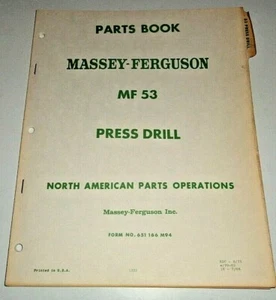 Massey Ferguson MF 53 Press Drill Parts Catalog Manual Book ORIGINAL! 8/75 grain - Picture 1 of 3