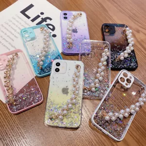 Bling Glitter Case For Samsung S23 S22 S21 FE S20 A52 Pearl Strap Cover Luxury - Picture 1 of 16