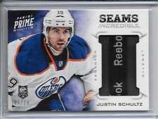 2013-14 Panini Prime Justn Schultz Seams Incredible Game Used Patch # 6/10