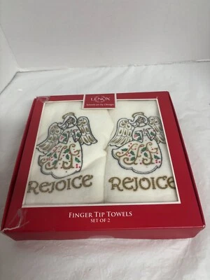 Juego de 2 toallas de mano con la punta del dedo Lenox Angel "Rejoice" NUEVO Foto 1 de 3