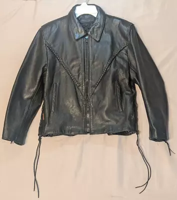 Hot Leathers Moto Jacket Size M Medium Black Biker Edgy Motorcycle Zipper Lined - Image 1 of 4