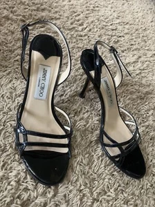 jimmy Chop Black Patent 38 (8) Open Toe Sling High Heel - Picture 1 of 4