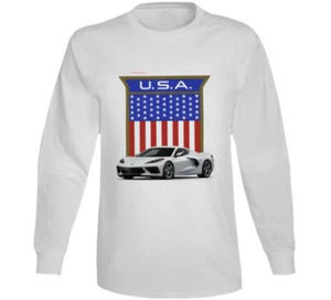 C8 2020 Corvette Bandiera Americana Usa Preimum Chevy Regalo Manica Lunga - Foto 1 di 3