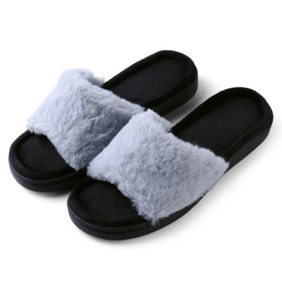 Sandalias planas con correa de piel sintética cálidas punta abierta gris para mujer Aerusi Foto 1 de 4