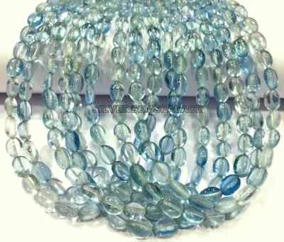 Rarest Blue Aquamarine Smooth Oval Shape Beads 18 Inches Long Necklace Gift - Image 1 of 4