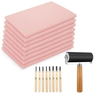 8PCS 4x6 Inch Linoleum Carving Blocks for Printmaking, Rubber Linocut Block S... - Picture 1 of 7