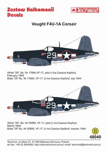 Vought F4U-1A Corsair - por. Ira Cassius Kepford - 48040 - decals - Picture 1 of 2