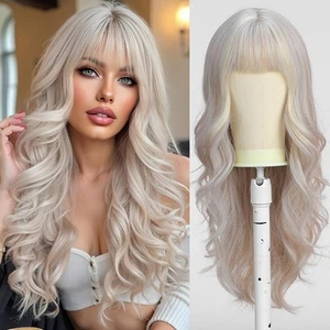 Long Curly Platinum Blonde Wigs with Bangs,Wig for Women Wig Synthetic Hair W... - Picture 1 of 8