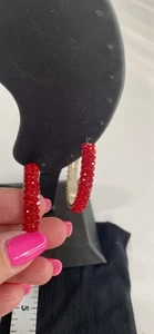 New Jim Ball RED Swarovski Crystal Large Hoop Earrings PAGEANT PROM - Picture 1 of 5