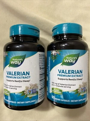 2X Extrato Nature's Way Valerian Premium Sono Repousante 90 Cápsulas Veganas Expira em 27/03 - Imagem 1 de 3