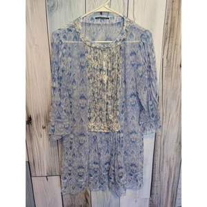 Elie Tahari 100% Silk Indigo Violet Metallic Sheer Tunic Top Sz S Mermaid Fairy - Picture 1 of 4