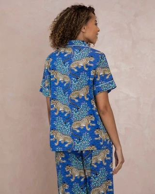 Pijama estampado fresco pijama top talla M manga corta estampado leopardo botón delantero Foto 1 de 4