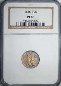 1888 Proof Three Cent Nickel Piece 3CN NGC PF63 - TONED! - Picture 1 of 5