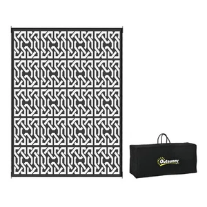 Outsunny Outdoor Rug w/ Carry Bag, 9' x 12' Plastic Straw Rug, Black White - Picture 1 of 11