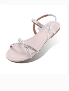 Women Ankle Strap Open Toe Flat Sandals Rhinestone Casual Dress Shoes - Picture 1 of 5