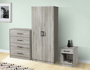 Bedroom Furniture Chest of Drawers Wardrobe Bedside Trio Set Storage Cabinet