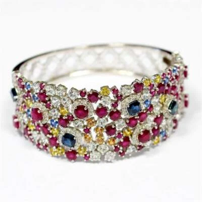 Fantastic Multi Shape & Color 28.15TCW Gemstones Cluster Women's Bangle Bracelet - Image 1 of 4
