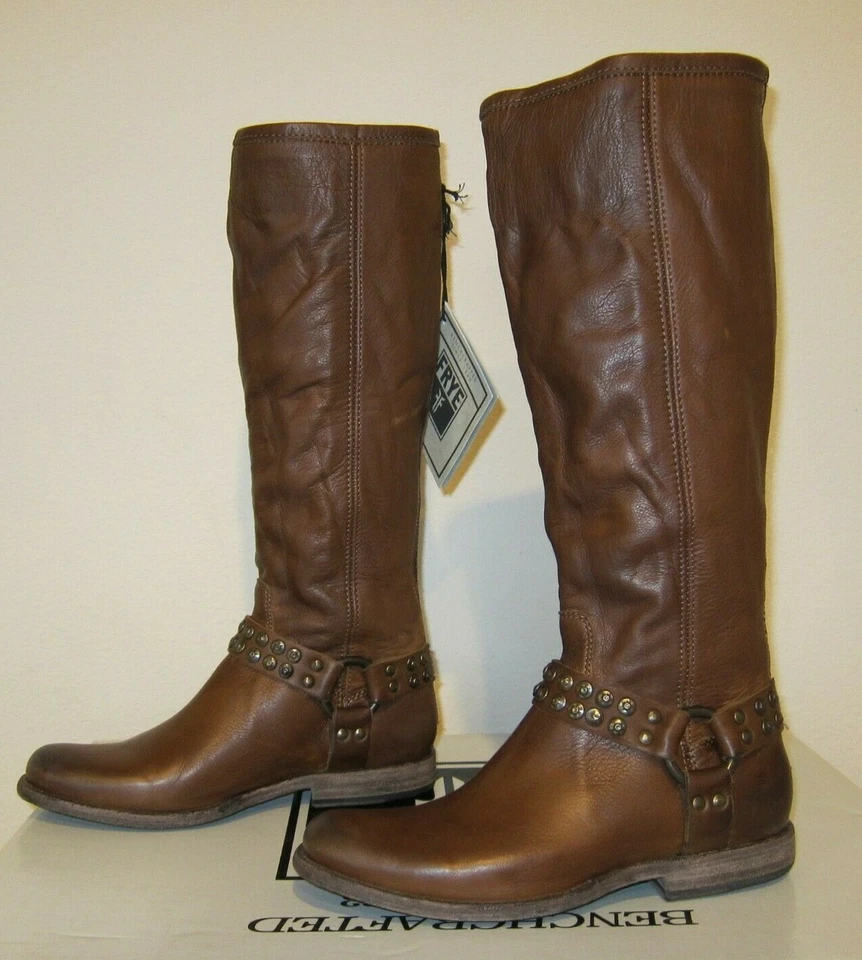 Botas altas Frye Phillip con arnés tachonado para mujer 76506 coñac 7,8,8,5 Foto 1 de 1