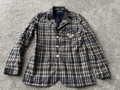 Polo Ralph Lauren Blazer Sport Jacket Womens 2 Plaid Button Front Crest Logo - Image 1 of 4