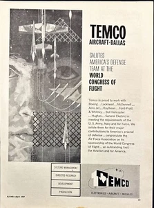 Temco Aircraft Dallas TX World Congress of Flight Vintage Print Ad 1959 - Bild 1 von 6