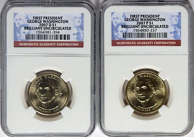 2007 P&D George Washington $1 Presidential Dollars NGC Brilliant Uncirculated - Image 1 of 2