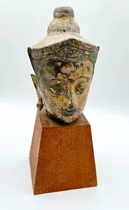 Antica testa di Buddha in bronzo stile tailandese ayuthayan dorata (MiM) - Foto 1 di 13