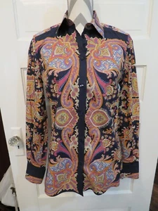 Women's Etro Size 12-14 Long Sleeve Blue, Pink & Periwinkle Swirls Shirt - Picture 1 of 8