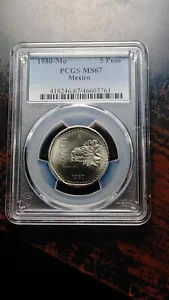 1980 Mo Mexico 5 Pesos PCGS MS67 Top Pop 1/0 Finest Known Example 2804 - Picture 1 of 4