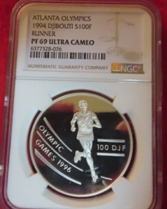 Africa Djibouti 1994 Runner Running 1oz .925 Silver 100 Francs NGC PR PF69 proof - Picture 1 of 3