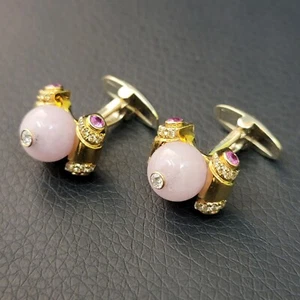 Raro favoloso gemello in oro giallo 18 kt con diamanti e rubini giada giadeite viola ~ WOW - Foto 1 di 12