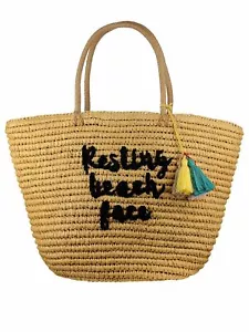 New! C.C Women's Paper Weaved Beach Embroidered Travel Top Handle Tote Bag - Picture 1 of 13