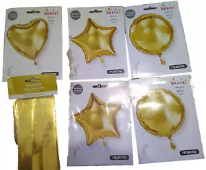NEW Birthday party set 5 gold foil balloons & 12 treat bags - Picture 1 of 1