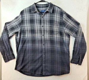 George Mens XL Slim Fit Gray Plaid Long Sleeve Button Up Flannel Shirt - Picture 1 of 9