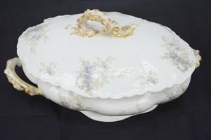 Limoges  France Blue Flowers Floral Vegetable Covered Dish Vintage - Picture 1 of 6