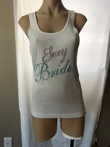 NWT Victoria's Secret "Sexy Bride" Ribbed Bling Tank Top White, Large - Picture 1 of 5
