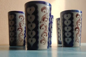 GOEBEL Merkelbach · 5 Becher Steinzeug mit Salzglasur · Vintage Äppelwoi · 12 cm - Bild 1 von 4