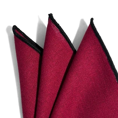 Burgundy & Black Linen/Cotton Pocket Square - Image 1 of 3