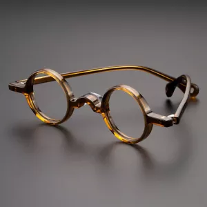 Japanese Small Round Eyeglass frames 34 mm Classic Retro Acetate Brown Glasses - Picture 1 of 12