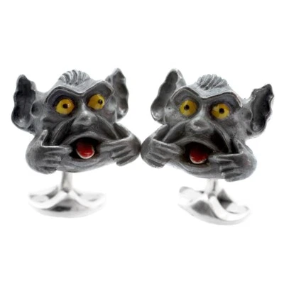 Deakin & Francis Sterling Silver and Enamel Gargoyle Cufflinks - Image 1 of 2
