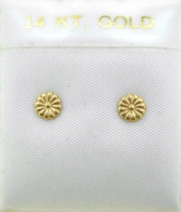 Earrings 14k yellow gold (Solid) CHRYSANTHEMUM  pierced stud - Picture 1 of 3