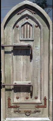Rustic reclaimed lumber arch top door solid wood storybook  iron speakeasy - Image 1 of 4