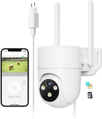 4G LTE Telecamera Con Sim Esterno, 2K IP Videocamera Sorveglianza PTZ 360°, Con  - Immagine 1 di 4