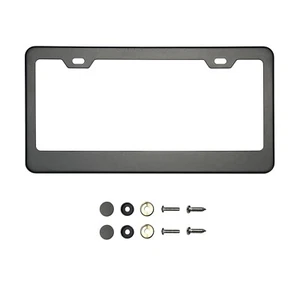 Stainless Steel Powder Coated Matte Black License Plate Frame w/Cap Holder Tag - Bild 1 von 8