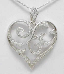 14 kt White Gold Stylized Open HEART MOTIF Diamond Pendant B6947 - Picture 1 of 7