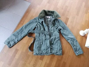 Herbst/Winterjacke Damen Khaki Baumwolle Tailliert Mit Gürtel Military Gr L - Bild 1 von 5