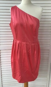 TOPSHOP size 16 coral one shoulder tulip dress pintuck detail - Picture 1 of 6