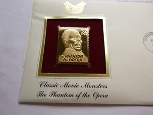 PHANTOM OF OPERA CLASSIC MOVIE MONSTERS 1ST DAY ISSUE USPS 22KT GOLD STAMP JB - Picture 1 of 4