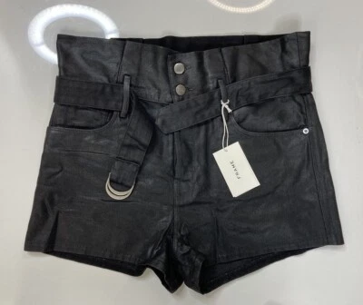 Pantalones cortos de mezclilla recubiertos con cinturón Le Bootie Frame X Imaan para mujer talla 30 negros nuevos con etiquetas Foto 1 de 4