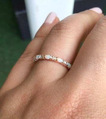 Banda de anillo 4 ópalos rosados cristal blanco oro rosa talla 5 - 11 caja de regalo gratis Foto 1 de 4